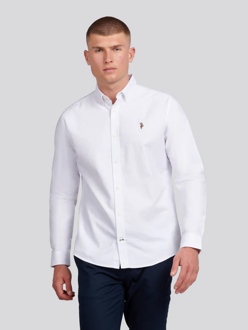 Peached oxford long sleeve shirt Bright White XXL