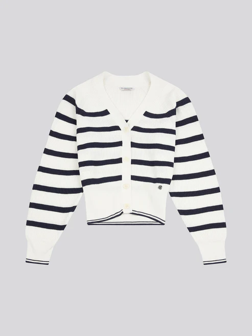 Stripe Cropped Rib Cardigan Marshmallow L
