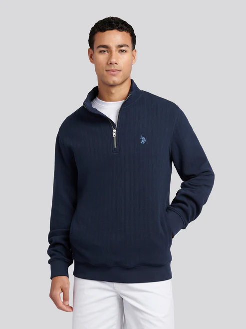 DHM Vertical Texture Sweat Funnel Dark Sapphire Navy / Moonlight Blue DHM L