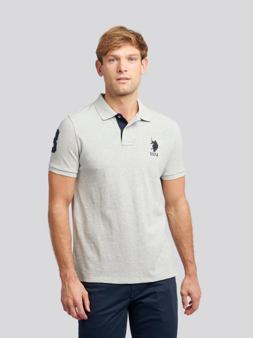 Player 3 Pique Polo Mid Grey Marl S