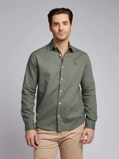 Linen Blend LS Shirt Mulled Basil L