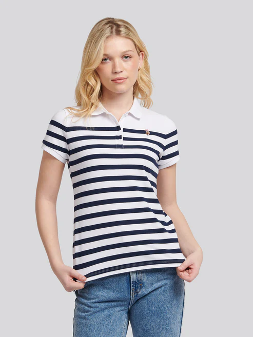 Engineered Stripe Polo Shirt Navy Iris S