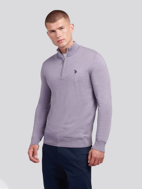 Knitted Cotton Rich Knit Funnel Neck 1/4 Zip Dusk XXL