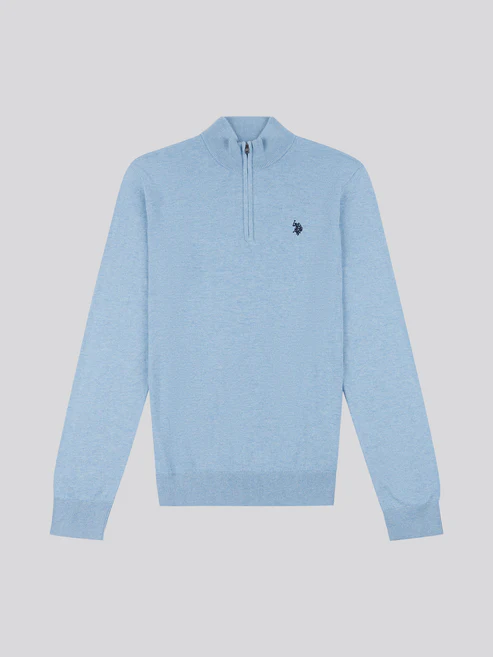 Knitted Cotton Rich Knit Funnel Neck 1/4 Zip Parisian Blue Marl XXL