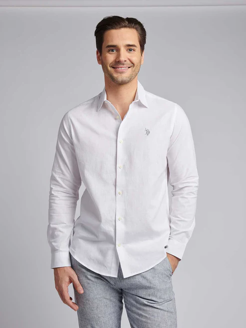 Linen Blend LS Shirt Bright White / Harbour Mist M