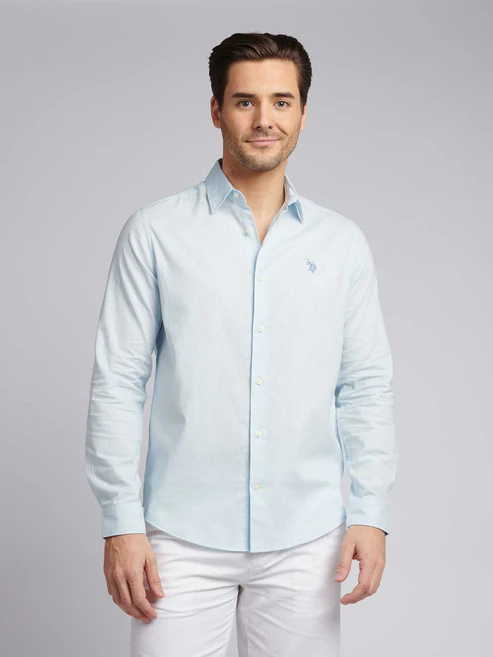 Linen Blend LS Shirt Ice Water XL