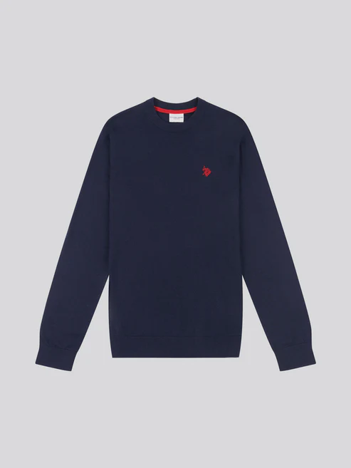 Cotton Crew Neck Dark Sapphire Navy / Haute Red DHM M