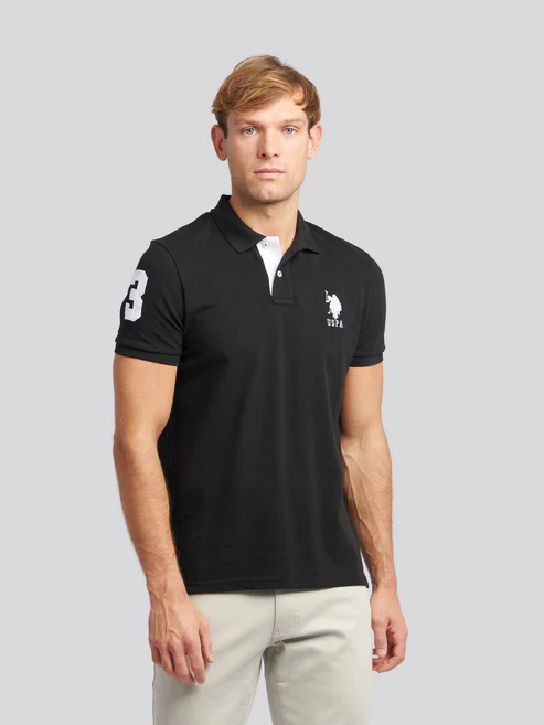 Player 3 Pique Polo Black Bright White DHM XXL