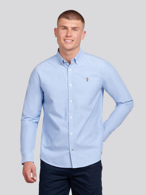 Peached oxford long sleeve shirt Blue Yonder M