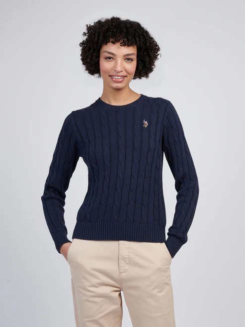 Crew Neck Cable Jumper Navy Iris XS