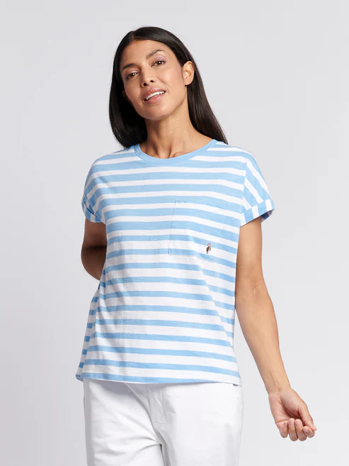 Stripe Slub Grown On Sleeve T-Shirt Vista Blue XS