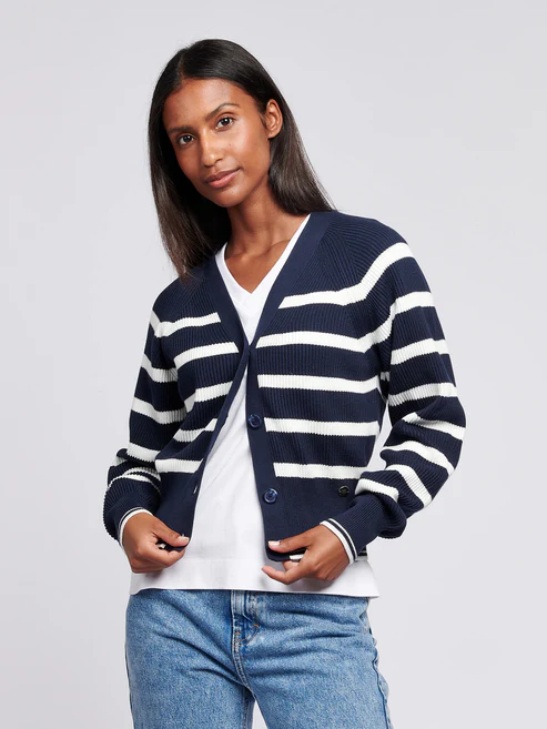 Stripe Cropped Rib Cardigan Navy Iris M