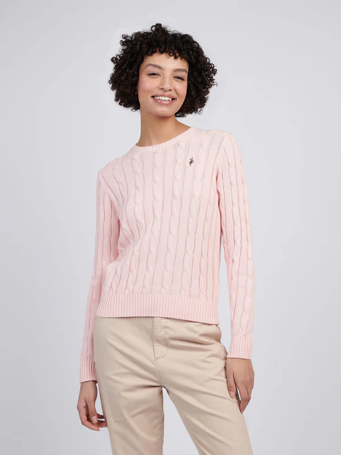 Crew Neck Cable Jumper Crystal Rose S