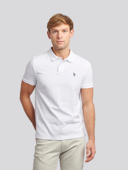 DHM Pique Polo White / Dark Sapphire Navy DHM XL