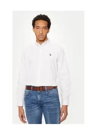 Stretch Cotton Poplin LS Shirt White / Dark Sapphire Navy DHM XL