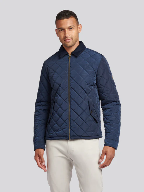 Diamond Quilt Padded Collared Jacket Dark Sapphire Navy M