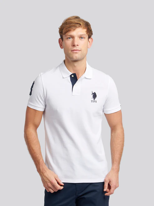 Player 3 Pique Polo White / Dark Sapphire Navy DHM S